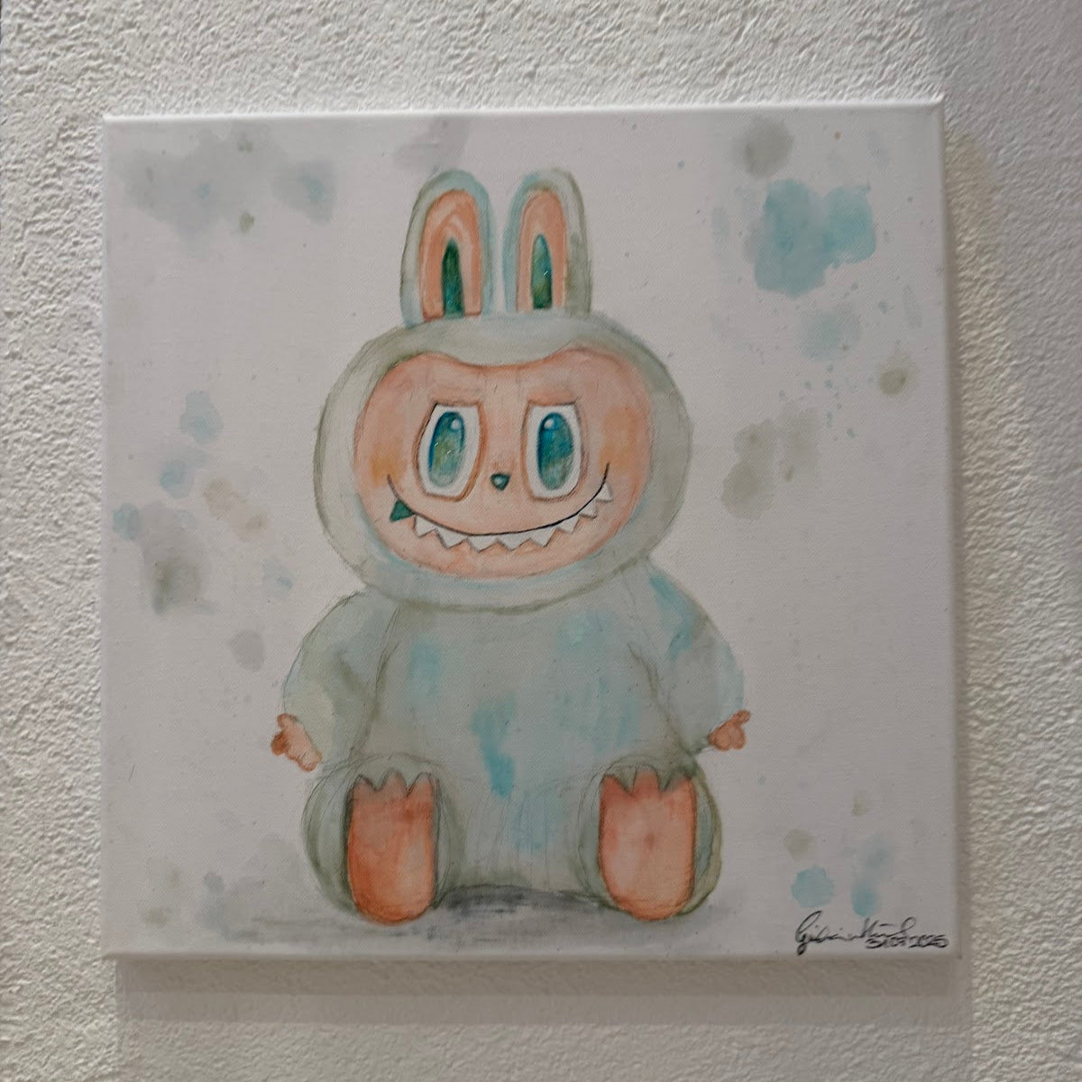 Leinwand Aquarell – Labubu (Türkis)